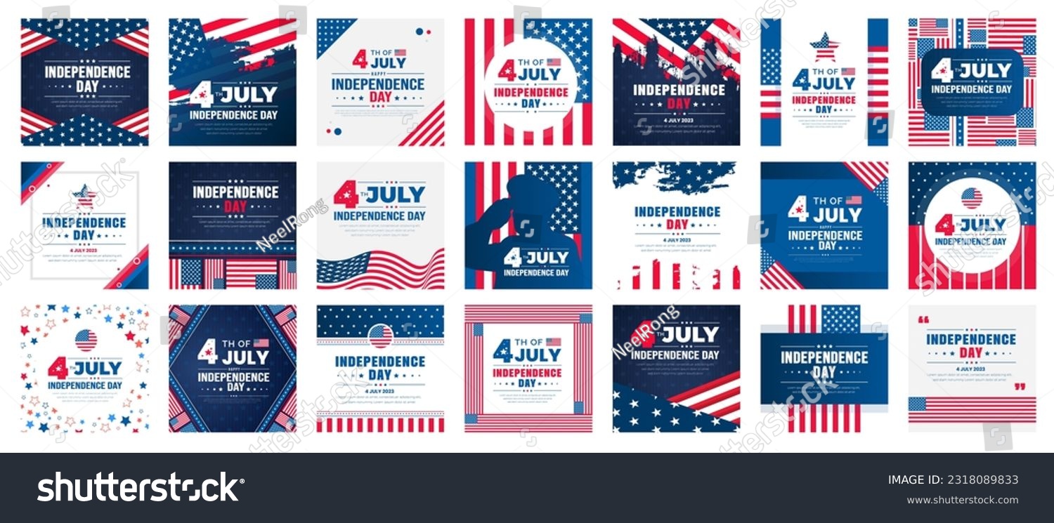 set of 21 mega collection bundle Independence Day social media post banner. 4th of July United States Independence Day celebration promotion advertising social media post banner, poster, card. #2318089833