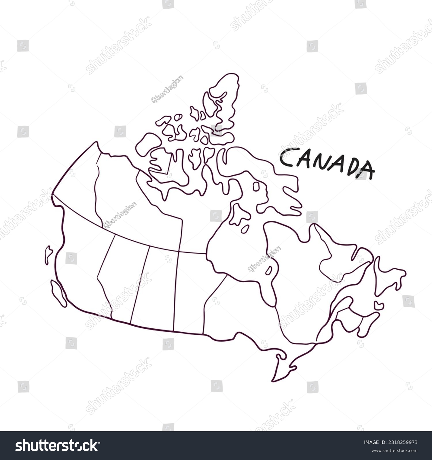 Hand Drawn Doodle Map Of Canada - Royalty Free Stock Vector 2318259973 ...