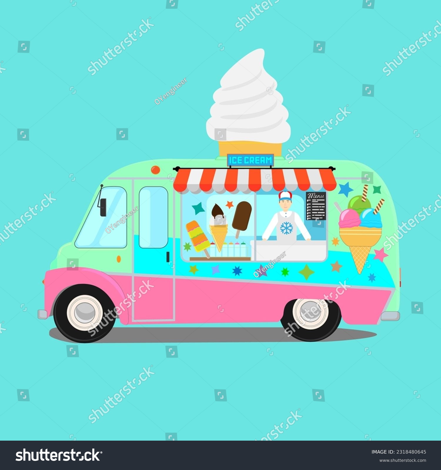 Ice cream truck. Vector illustration of an ice - Royalty Free Stock ...