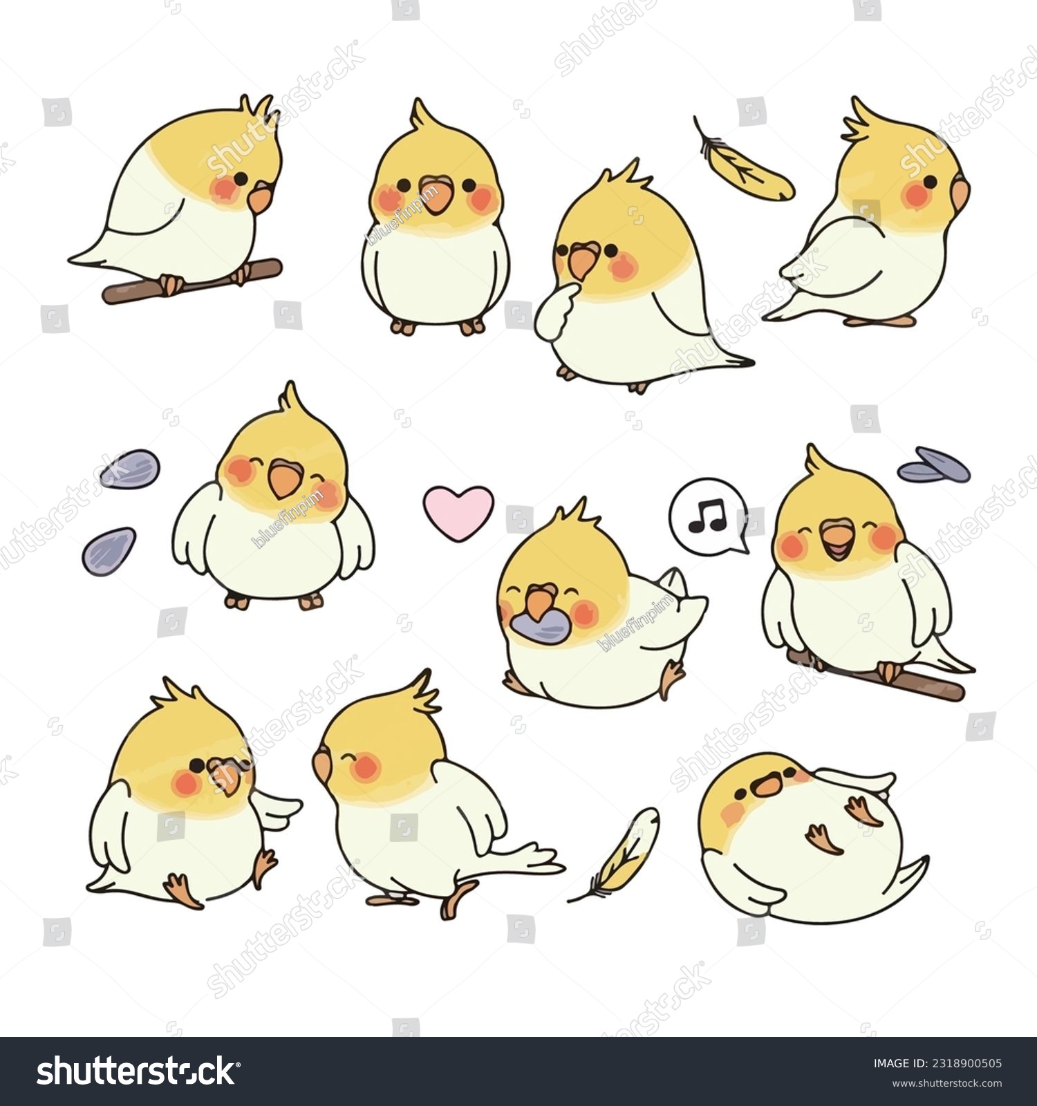 Vector Clipart Kawaii Cockatiel Cute Cockatiel - Royalty Free Stock ...