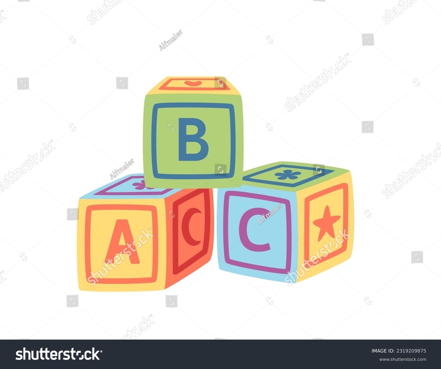 Baby abc blocks toy plastic cubes vector illustration isolated on white background #2319209875