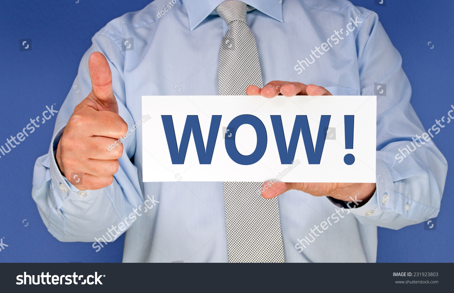 WOW ! - Businessman with card and thumbs up #231923803