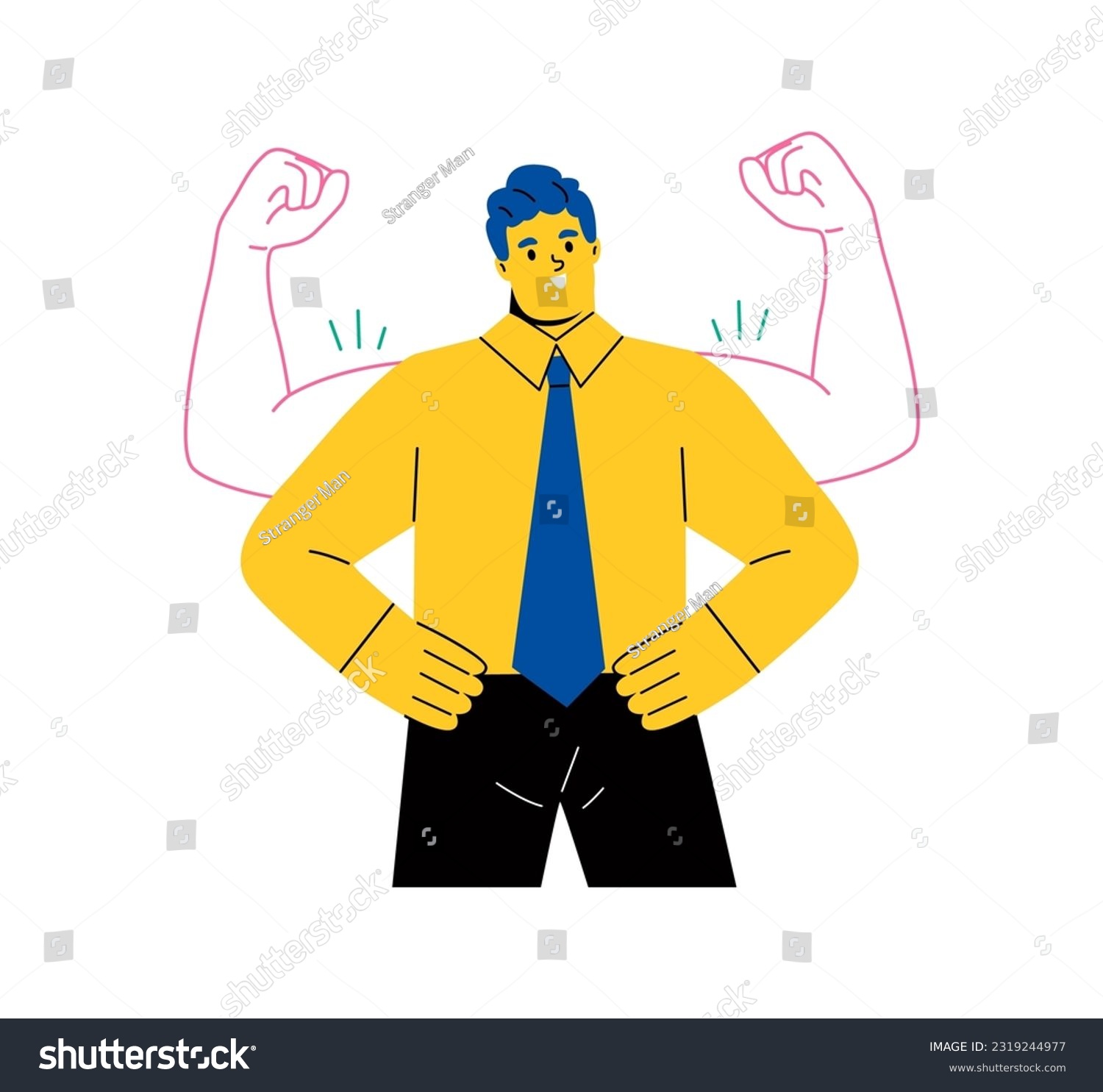 Business man power, man self confidence, high esteem concept. Flat vector illustration isolated on white background
 #2319244977