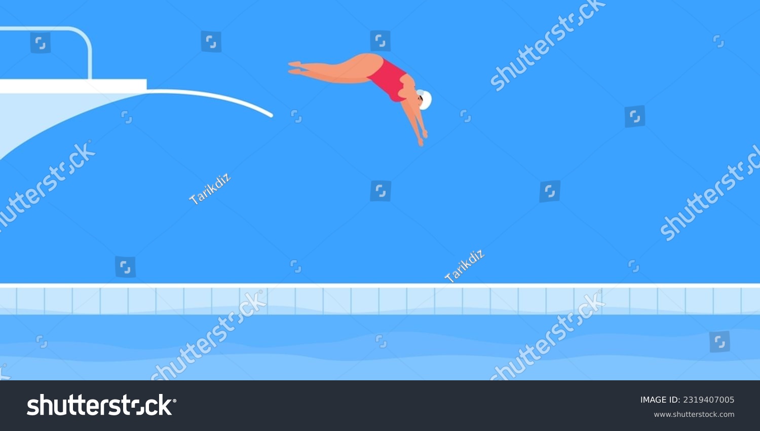 jumping woman diver diving board springboard - Royalty Free Stock ...