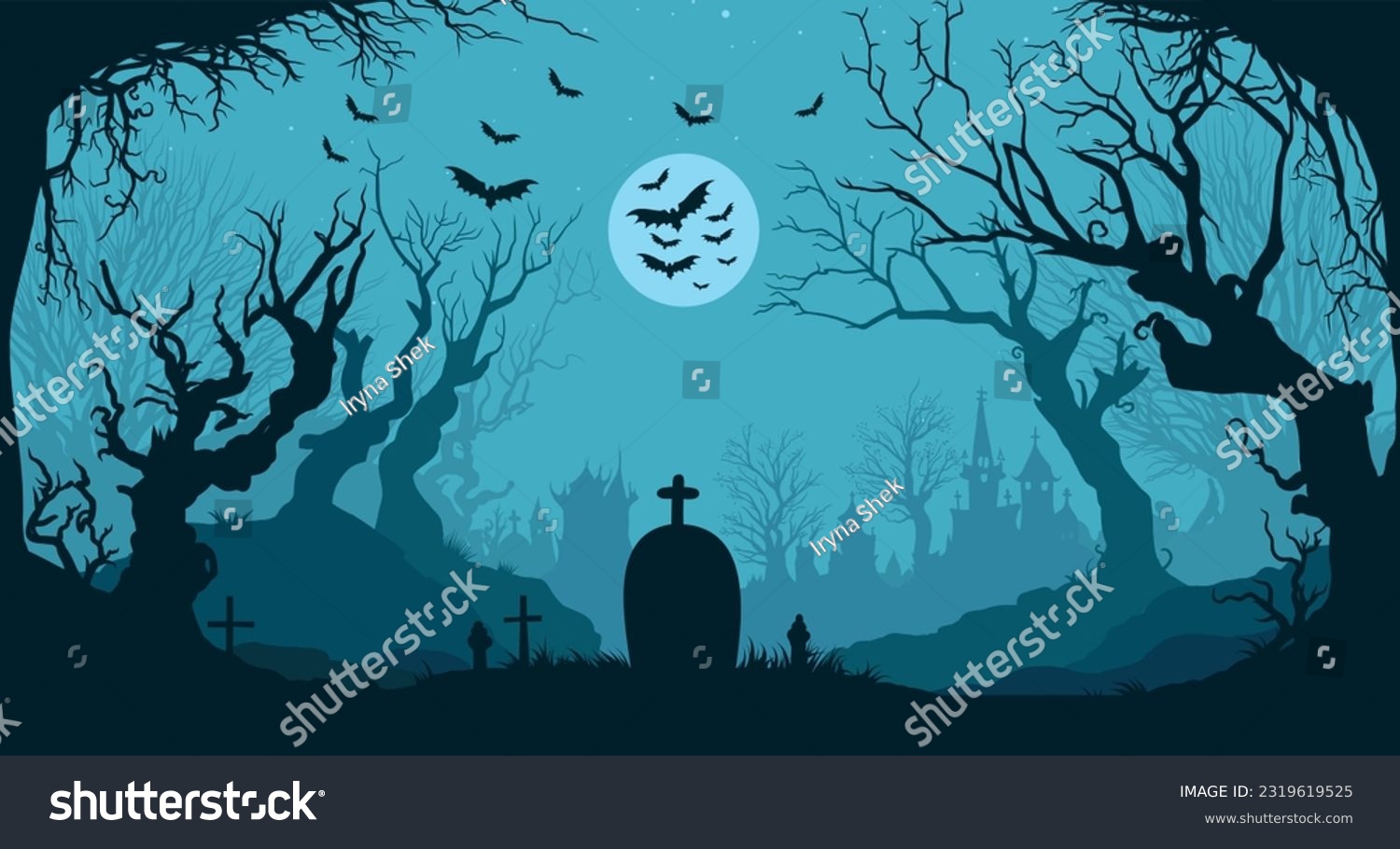 Haunted Graveyard in Forest Halloween Background #2319619525