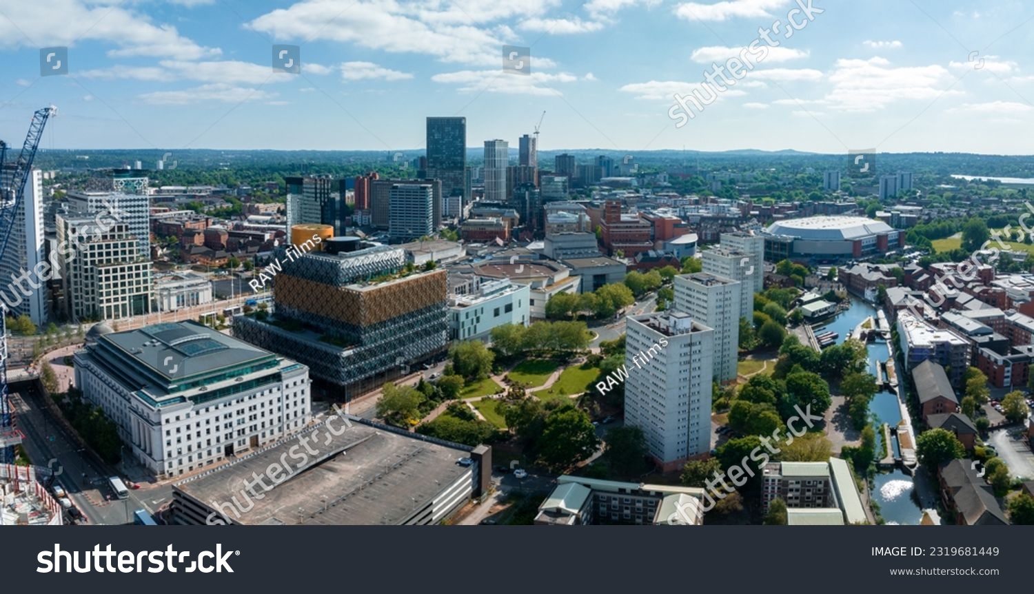 Aerial view of the library of Birmingham, Baskerville House, Centenary Square, Birmingham, West Midlands, England, United Kingdom. #2319681449