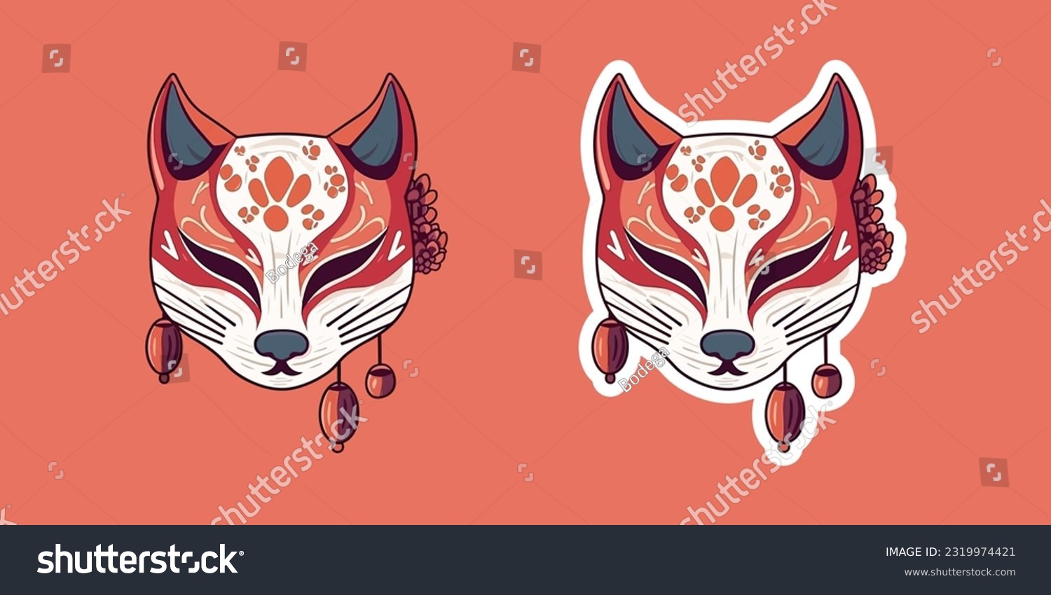 Vector Set Cute Traditional Japanese Kitsune - Royalty Free Stock ...