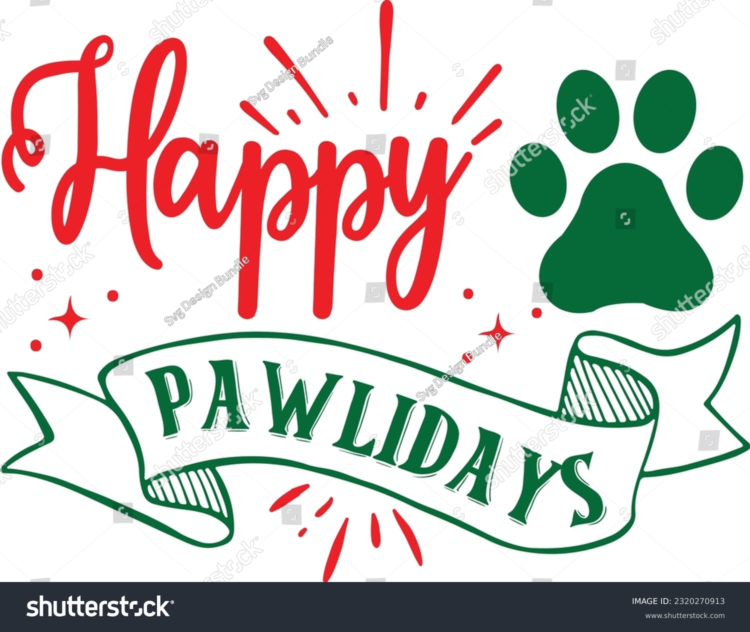 Happy pawlidays svg, Dog Christmas svg design, - Royalty Free Stock