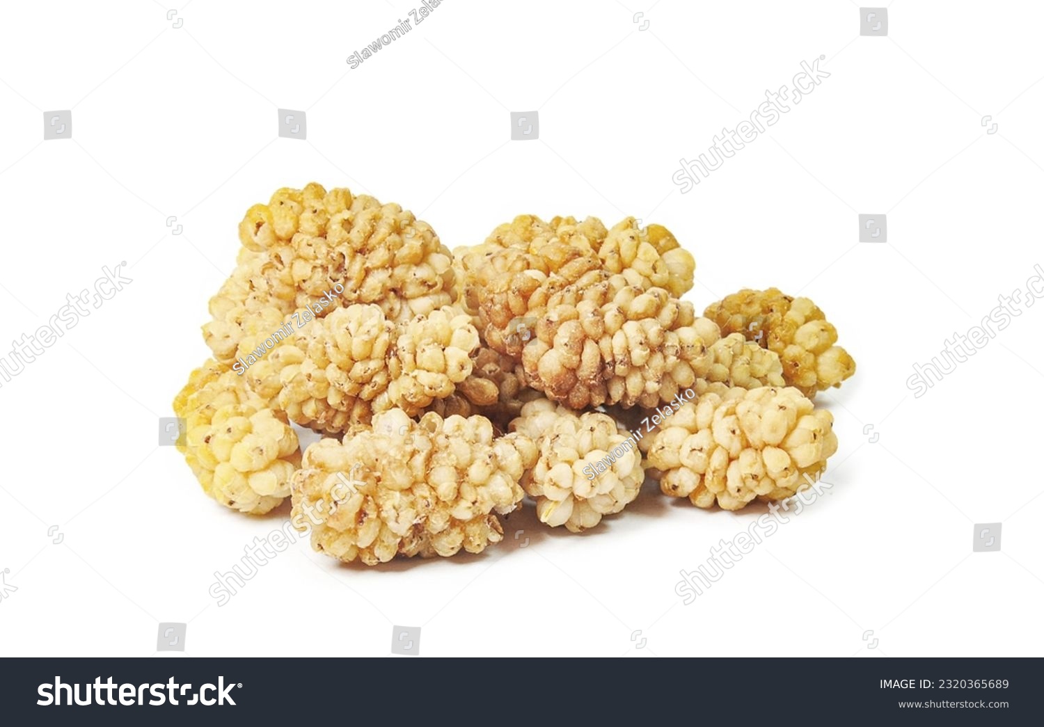 white dried mulberry isolated against white background #2320365689