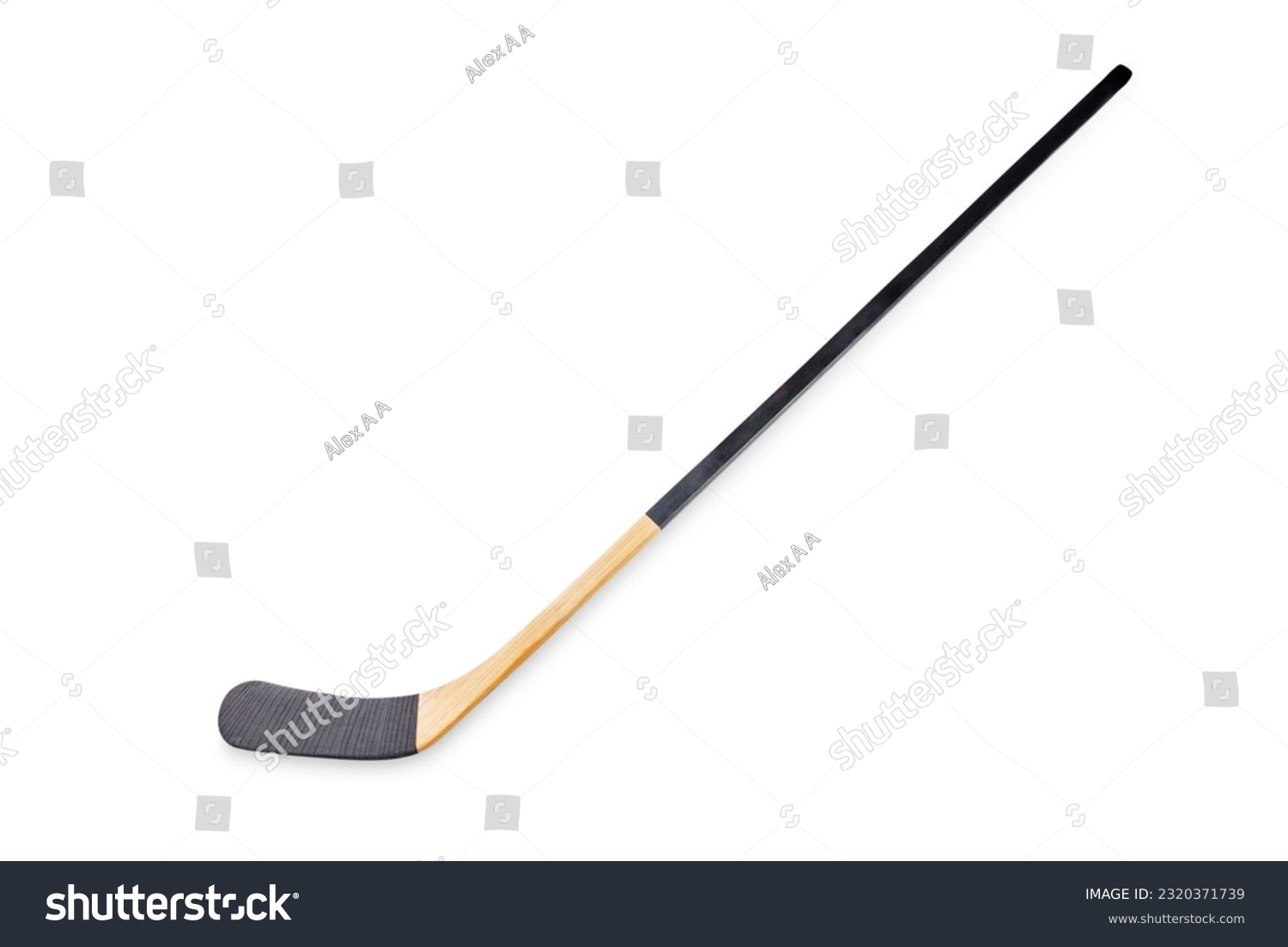 Black wooden hockey stick on a white isolated background. #2320371739