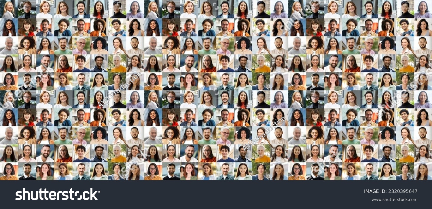 Large collage, portrait of multiracial smiling different business people. A lot of happy modern people faces in mosaic collection. Successful business, team, career, diversity concept #2320395647