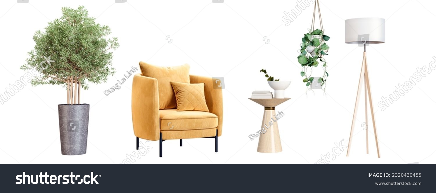Interior modern living room in 3d rendering. Modern interior furniture set in 3d rendering #2320430455