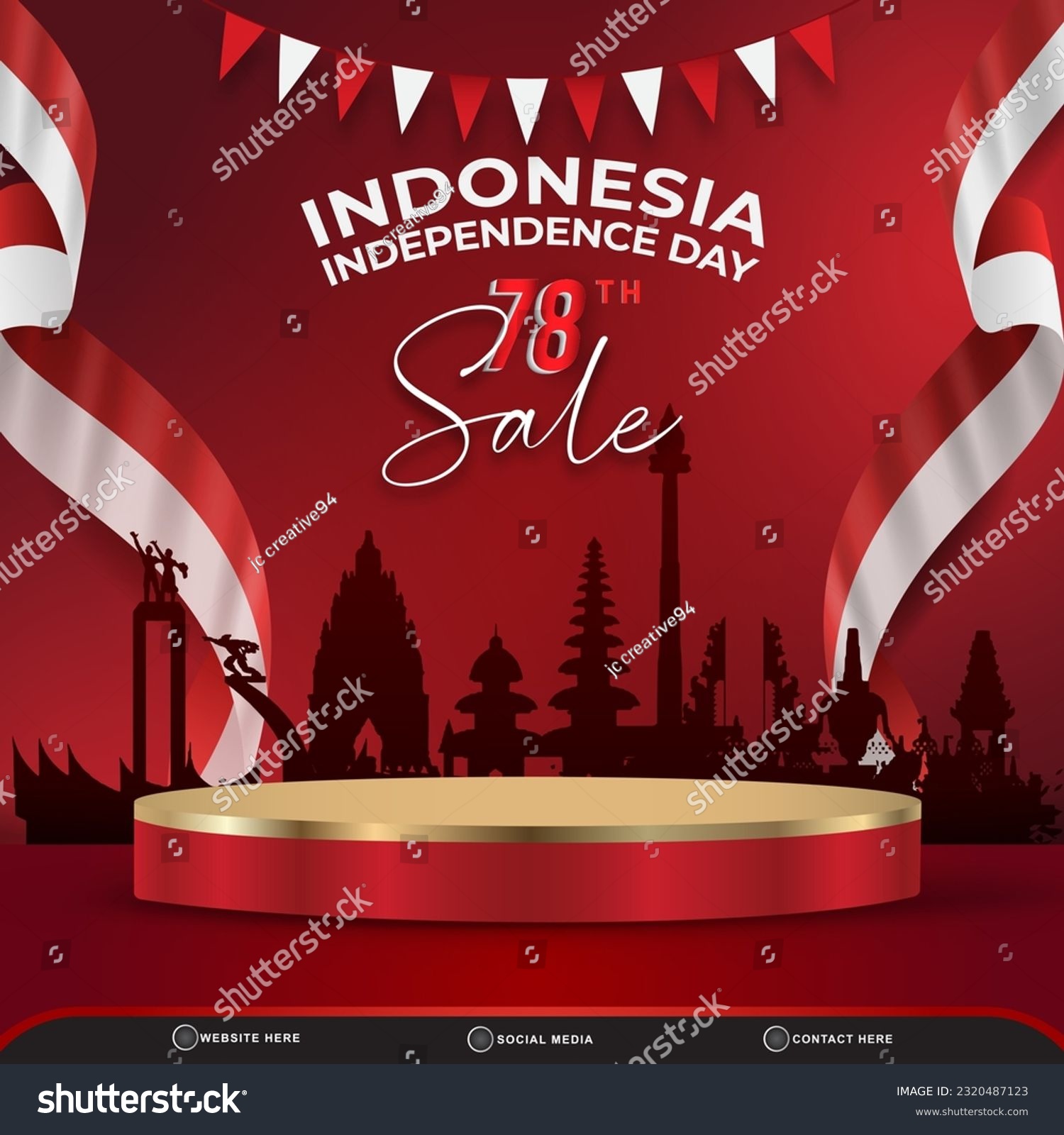 78th of august indonesian independence day sale square banner for social media post with abstract gradient red and white background design #2320487123
