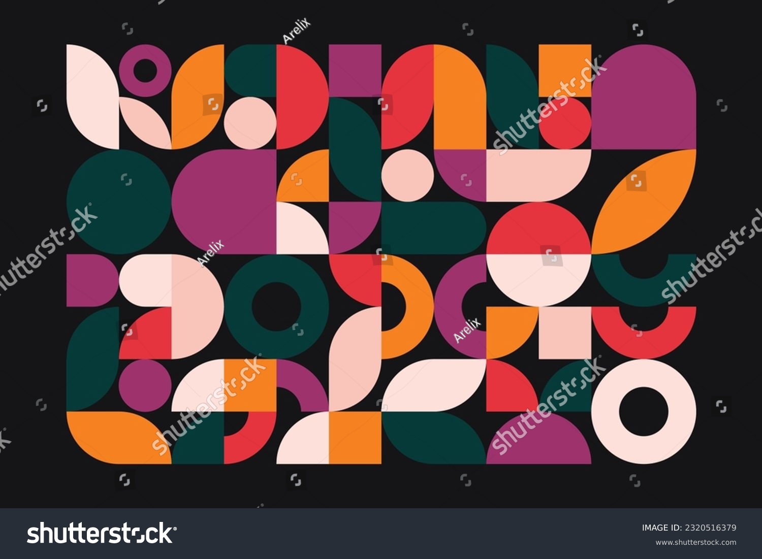 Geometric minimal pattern. Simple circle shapes, modern background bauhaus style, abstract swiss banner design. Vector art #2320516379
