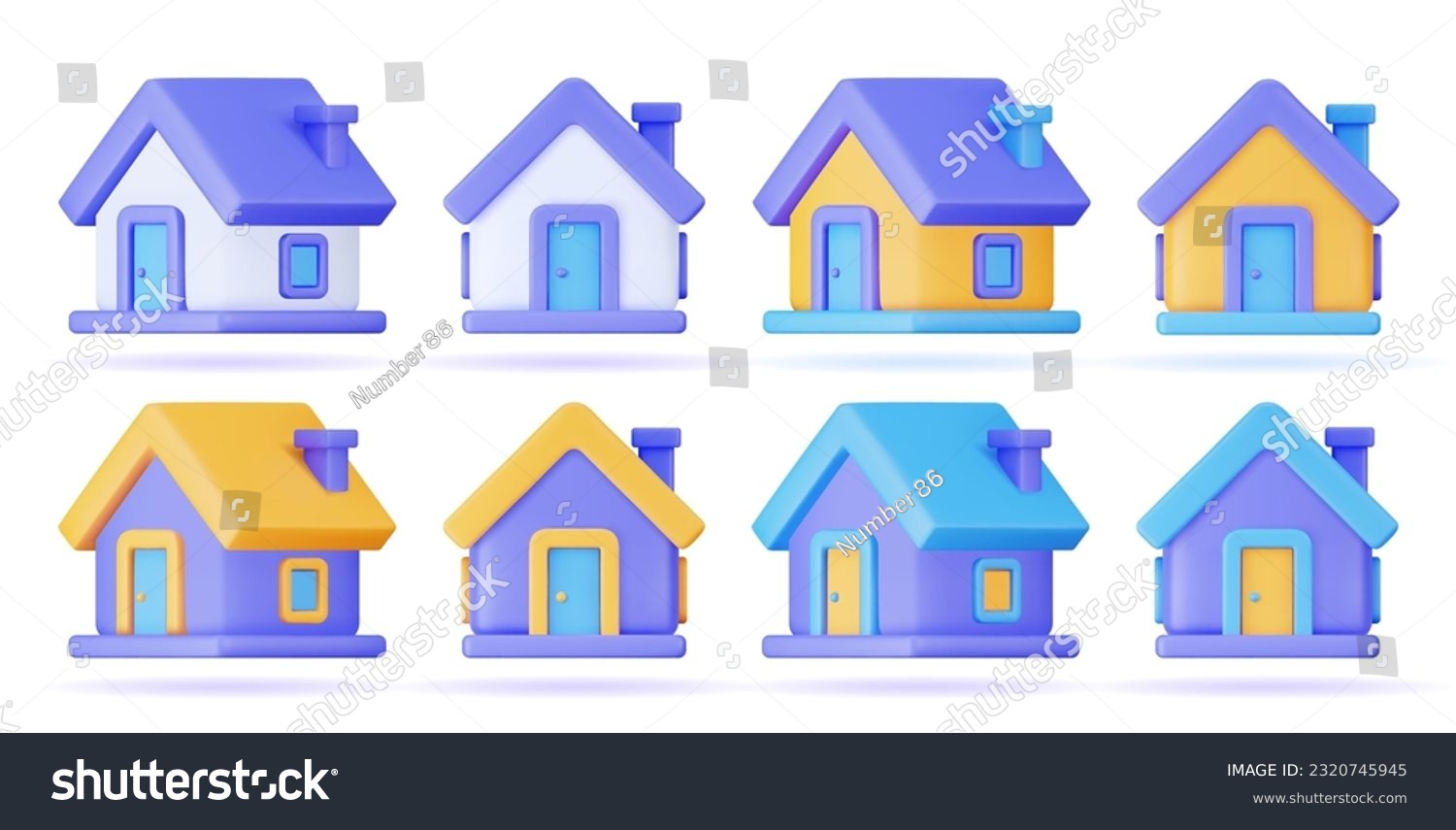 Home 3d vector in a minimalistic style for the interface of applications and web pages. Plastic render of house on isolated white background. 3d cartoon illustration symbol of security and protection. #2320745945