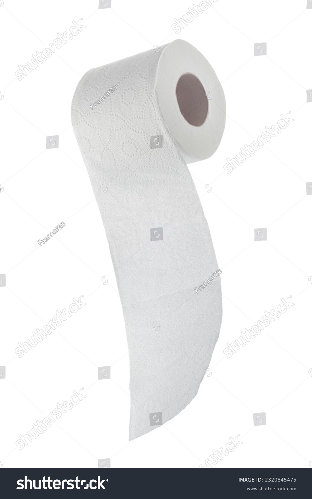 White toilet paper roll unrolling isolated on white with clipping path included  #2320845475