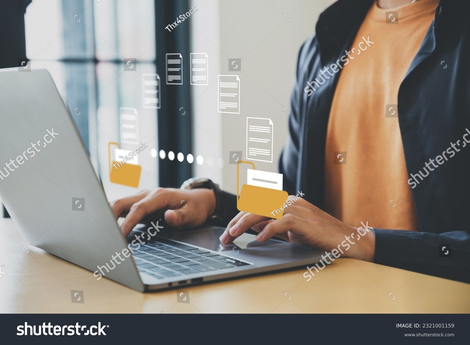 FTP(File Transfer Protocol) files receiver and backup copy. File sharing isometric. Exchange information, Businessman working with file transfer on laptop. #2321001159