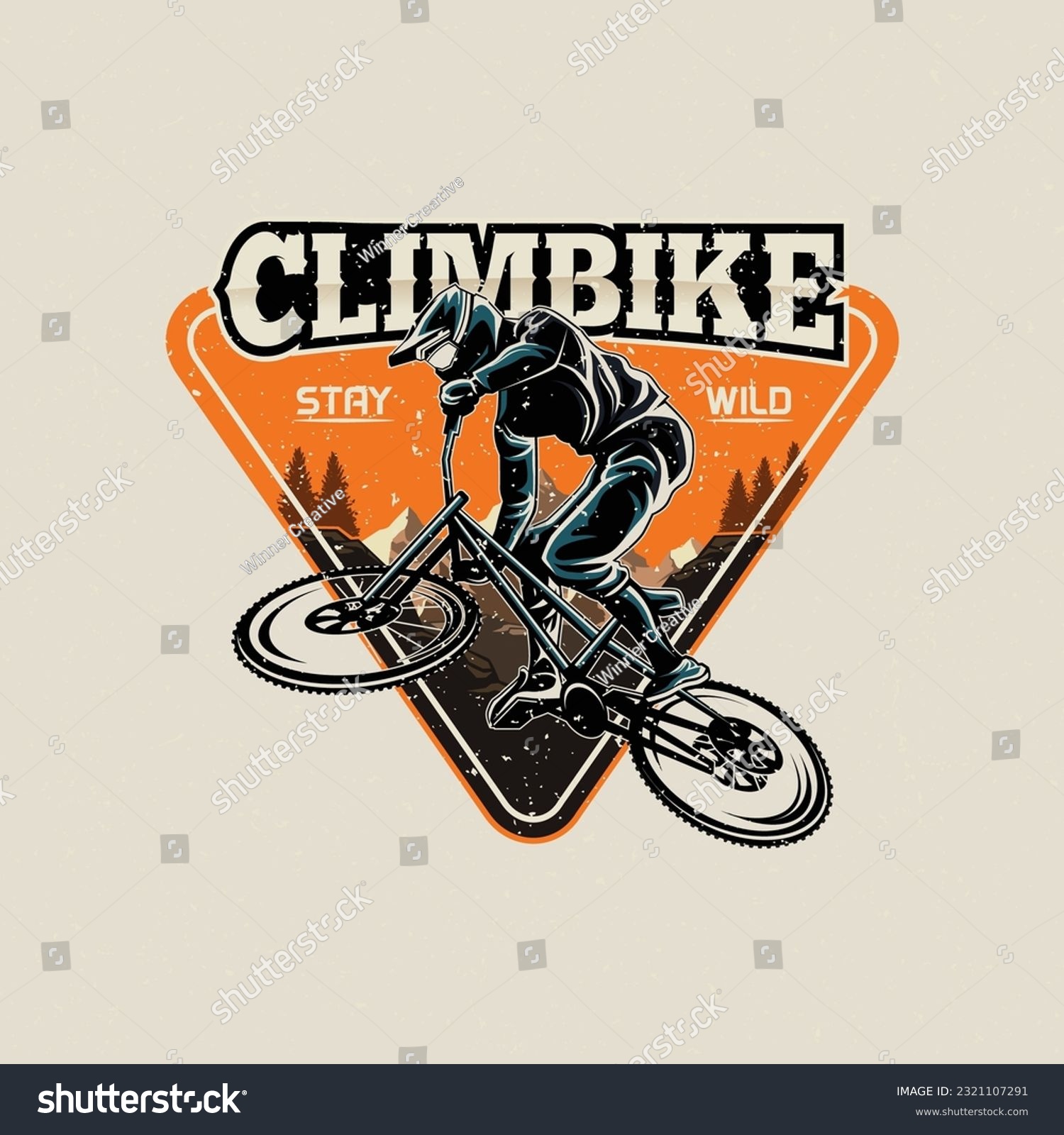 Mountain bike Silhouette logo. bicycle downhill vintage logo illustration vector #2321107291
