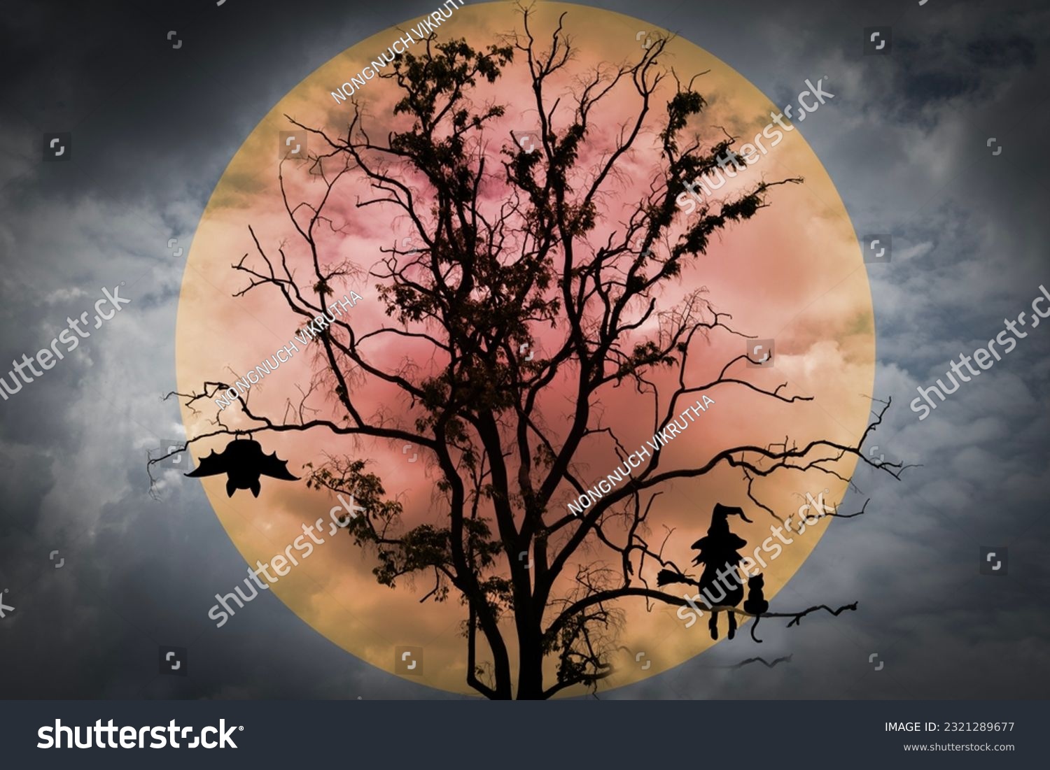 happy halloween, halloween night background, Halloween Background, holloween party. Happy halloween card template design. moon, tree, bat. #2321289677