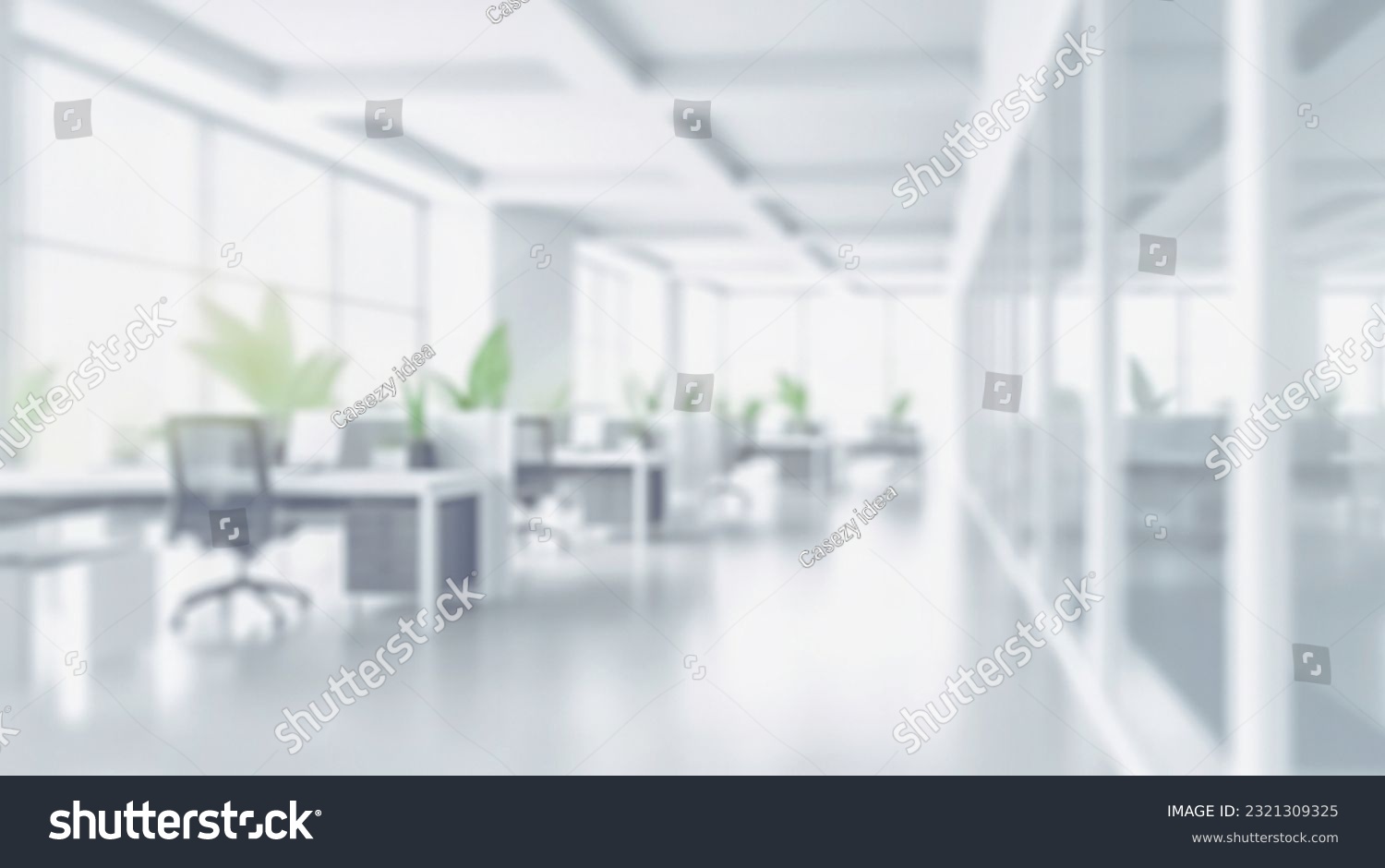 Blurred empty open space office. Abstract light bokeh at office interior background for design. #2321309325