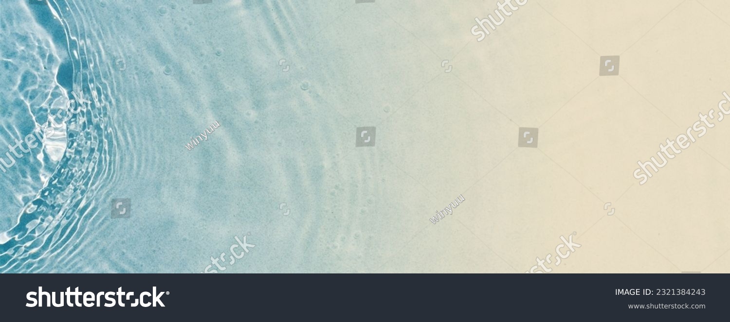 abstract sand beach from above with light blue transparent water wave and sun lights, summer vacation background concept banner with copy space, natural beauty spa outdoors #2321384243