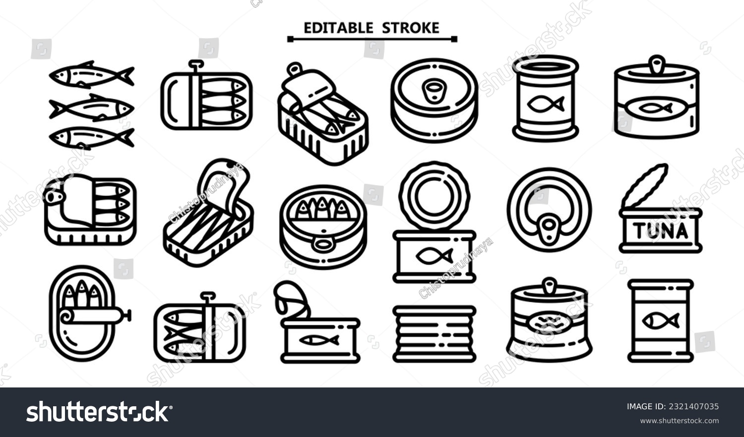 Tin can line icons set. Editable stroke. Outline collection of tin can vector icons for web design isolated on white background #2321407035
