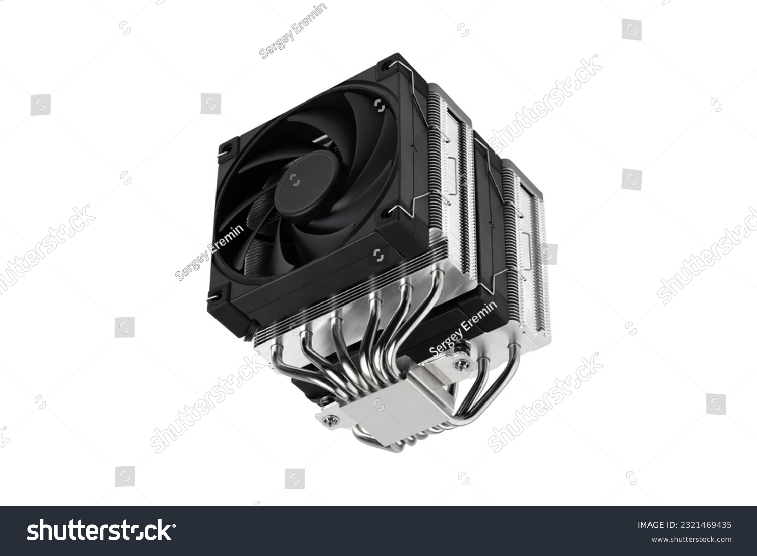 CPU cooler on a white background. Air cooling cooler of a personal computer processor close-up on a white background. #2321469435