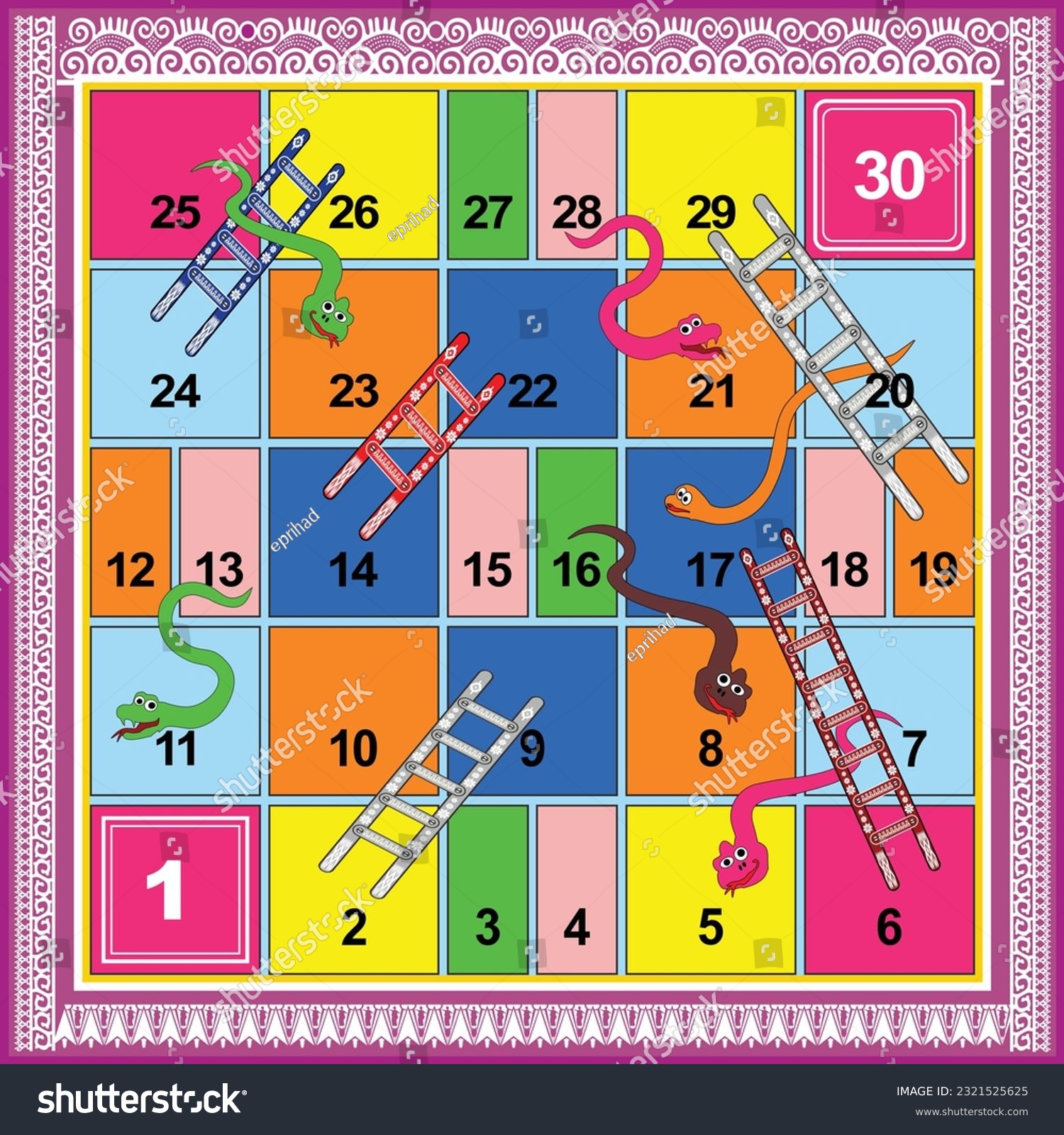 30 steps snakes and ladders board game with - Royalty Free Stock Vector ...