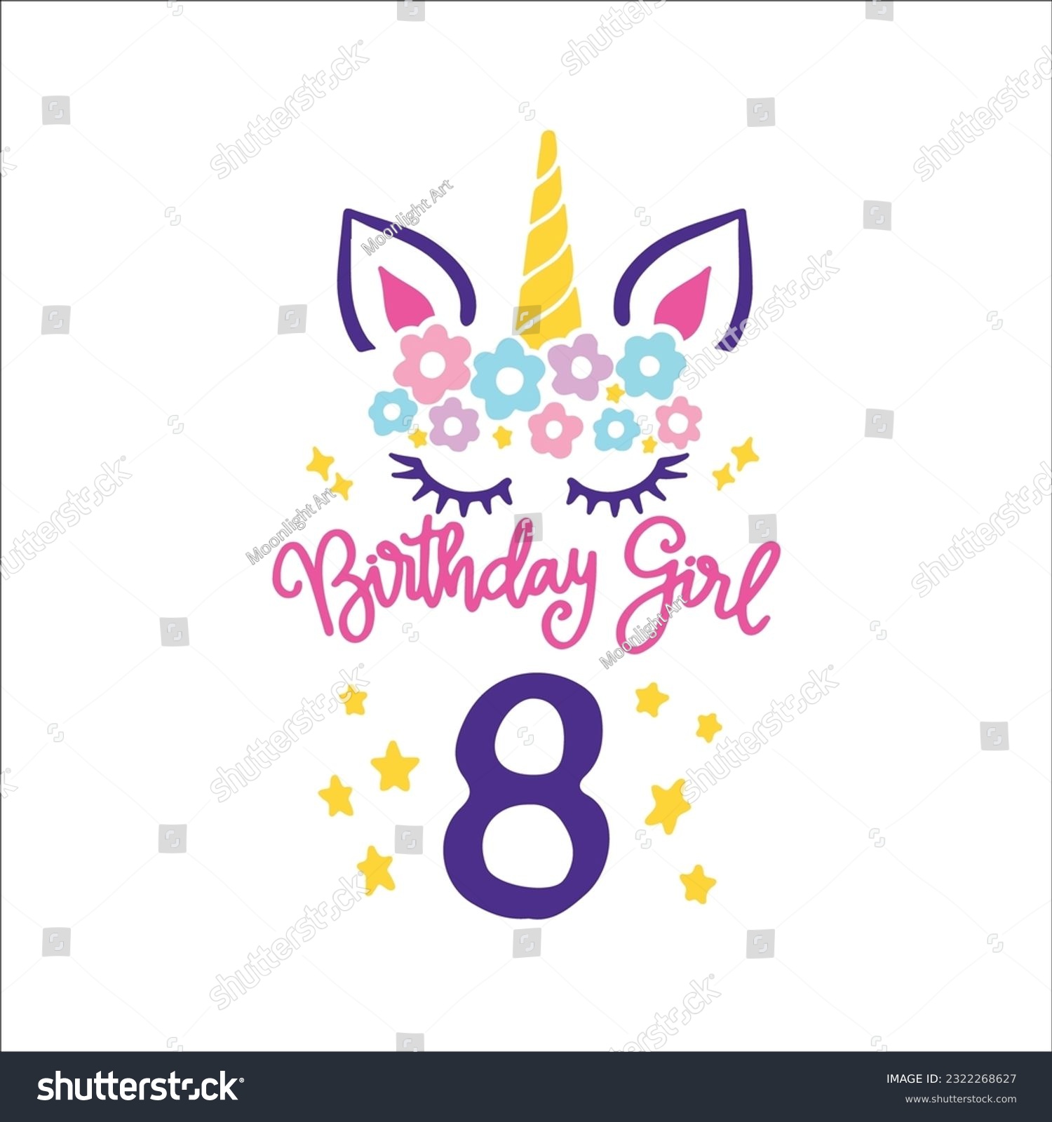 Eighth Unicorn Birthday Svg 8th Unicorn Royalty Free Stock Vector 2322268627 