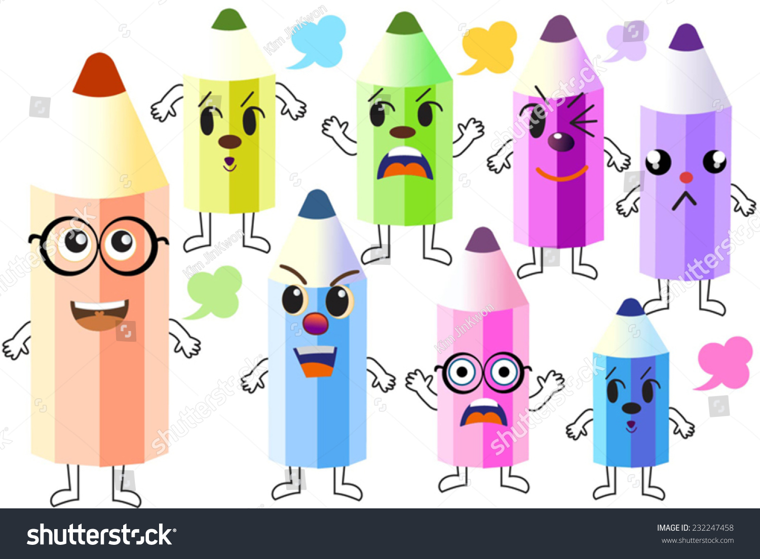 Colored pencils in cute characters - Royalty Free Stock Vector ...