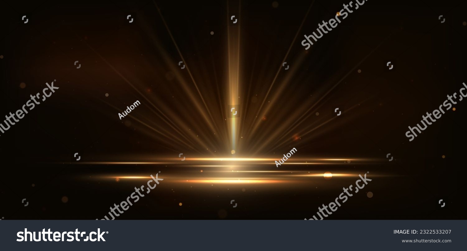 Abstract glowing gold vertical lighting lines on dark  background with lighting effect and sparkle with copy space for text. Luxury design style. Vector illustration #2322533207