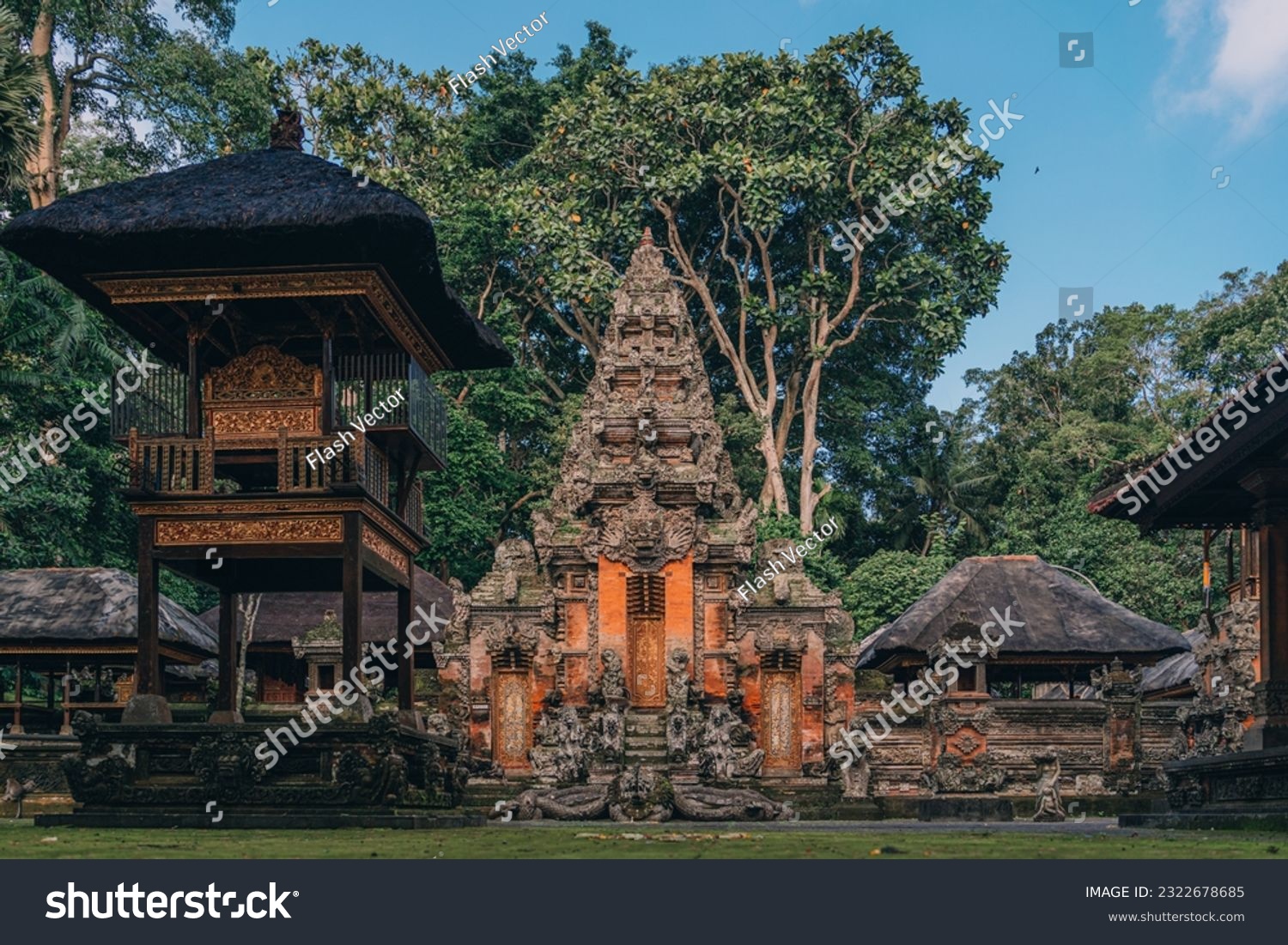 Temple in ubud sacred monkey forest sanctuary. Balinese traditional architecture, hindu temple in ubud city #2322678685