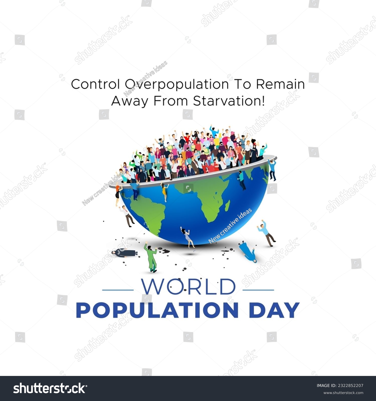 Vector illustration of World Population Day Concept, 11July. Overcrowded, overloaded, explosion of world population and starvation. #2322852207