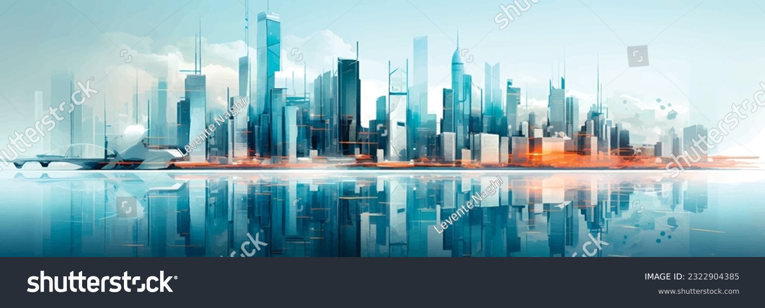 Vector illustration of a futuristic city skyline as generate by artifical intelligence #2322904385