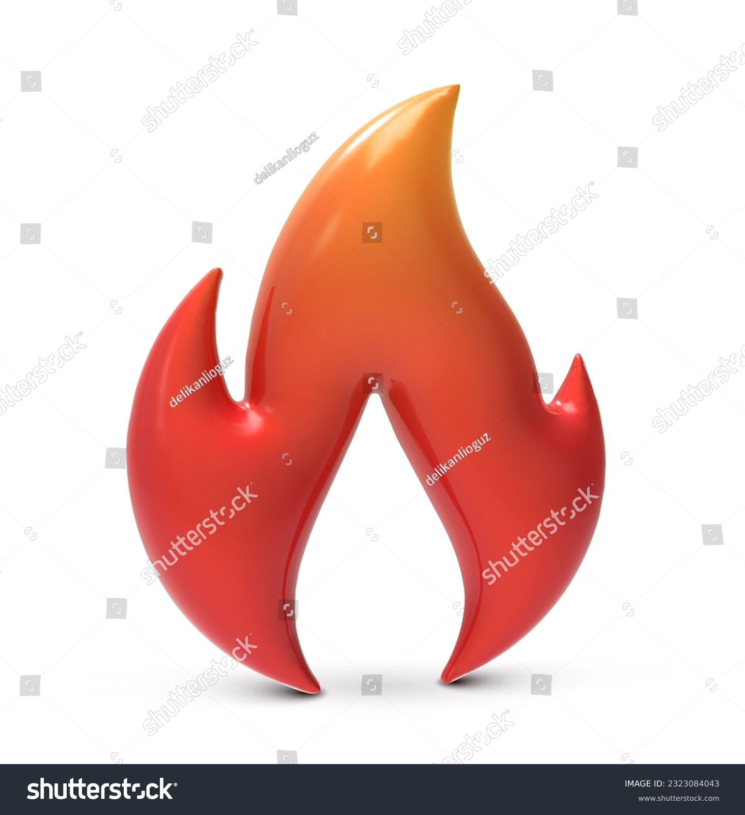 3d fire flame icon isolated on transparent background. Render of fire emoji, energy and power concept. 3d cartoon simple illustration	 #2323084043