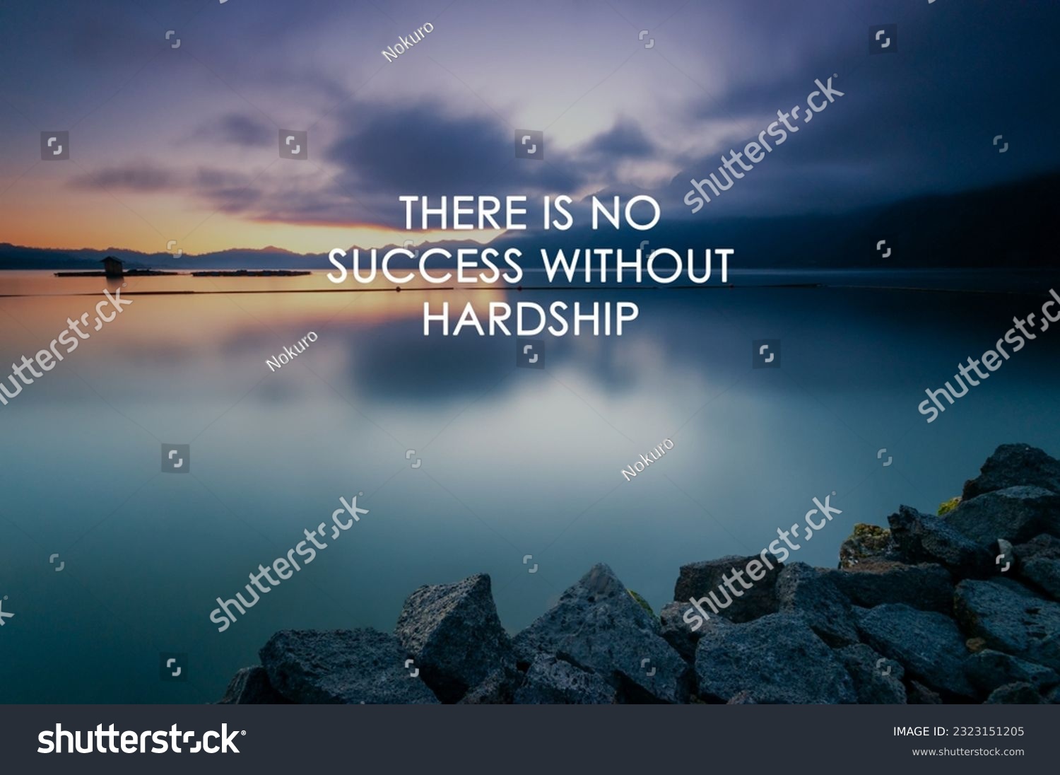 Sunset background with life inspirational quotes - There is no success without hardship #2323151205