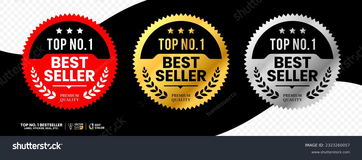 Top number one best seller vector label in red gold and silver color. suitable for icon, logo, sticker, seal, badge, emblem, stamp, etc. 
 #2323260057