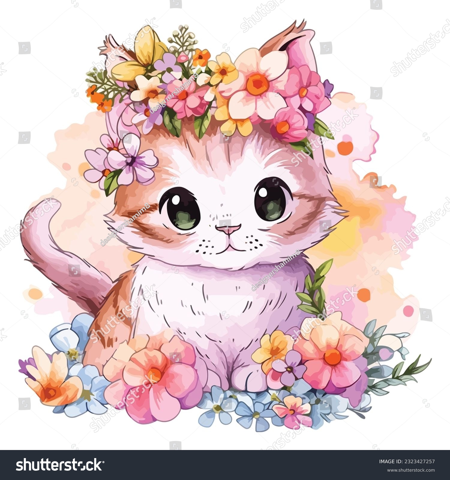 cute Baby Cat Watercolor Clipart - Royalty Free Stock Vector 2323427257 ...