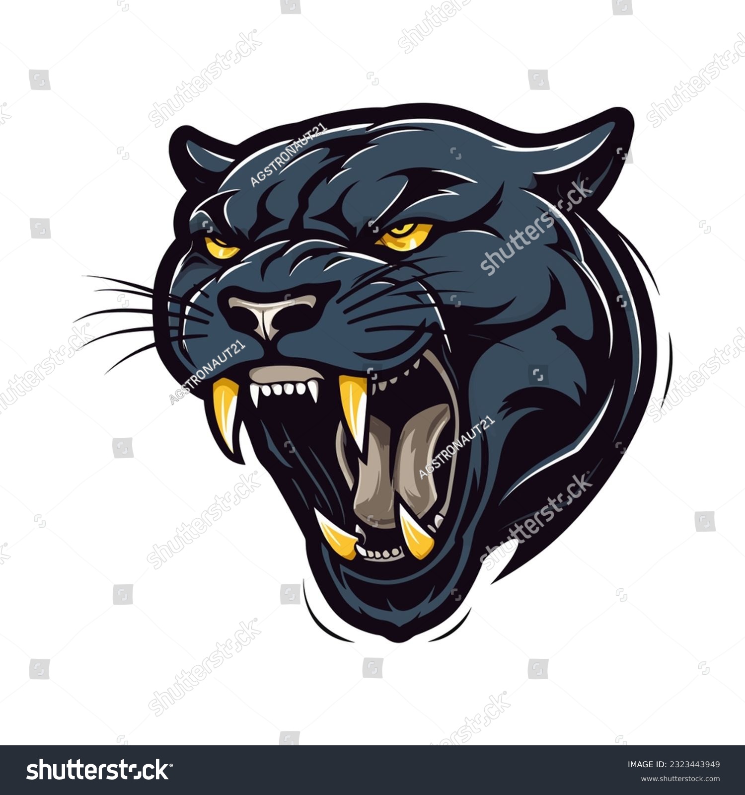 A fierce and captivating howling panther head vector clip art illustration, symbolizing strength and freedom, perfect for sports team logos and empowering designs #2323443949