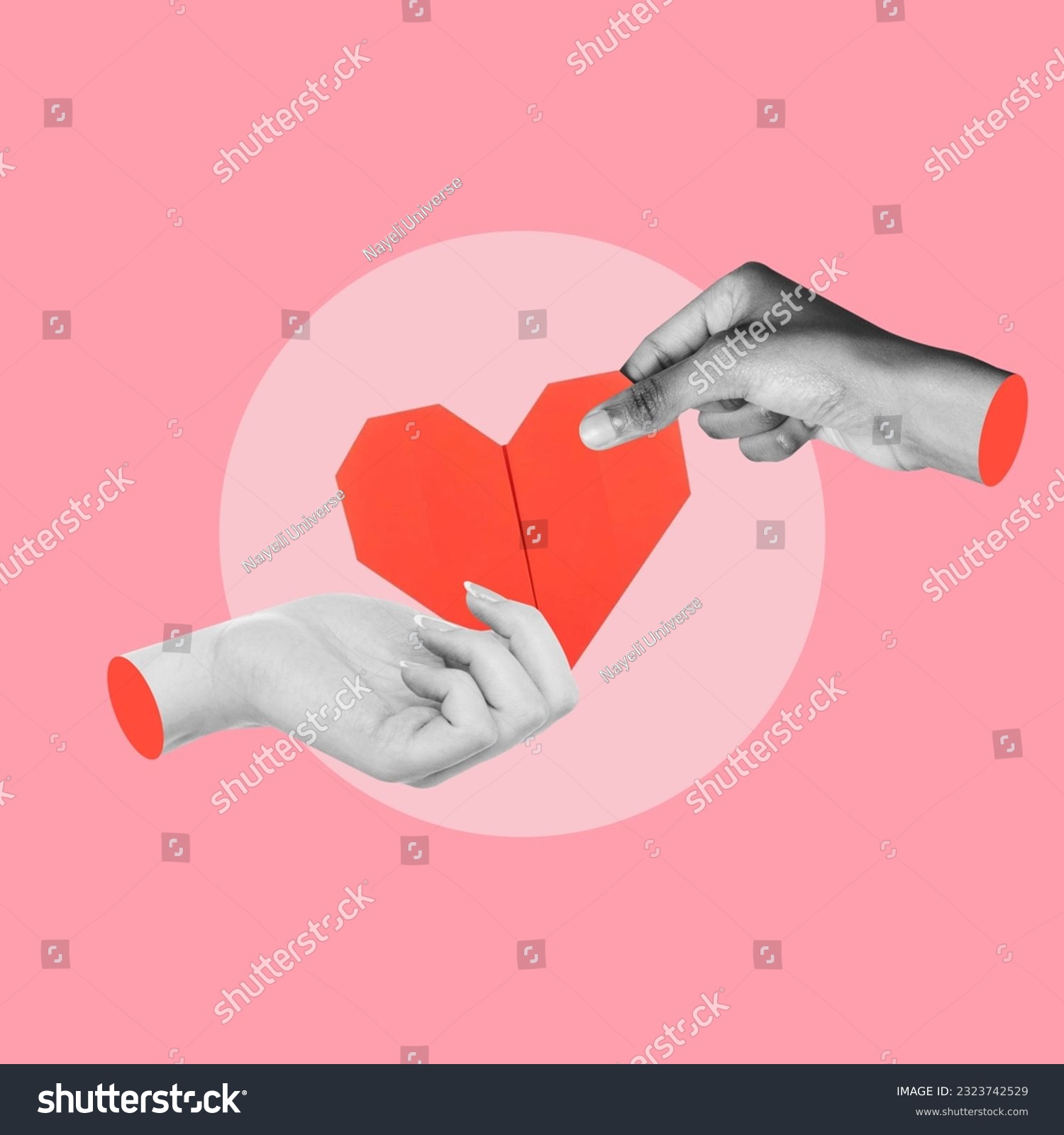 love in a couple, hand with heart, hands of a couple, paper heart, heart origami, commitment in a couple, mutual love, taking heart, day of love, collage art, photo collage #2323742529