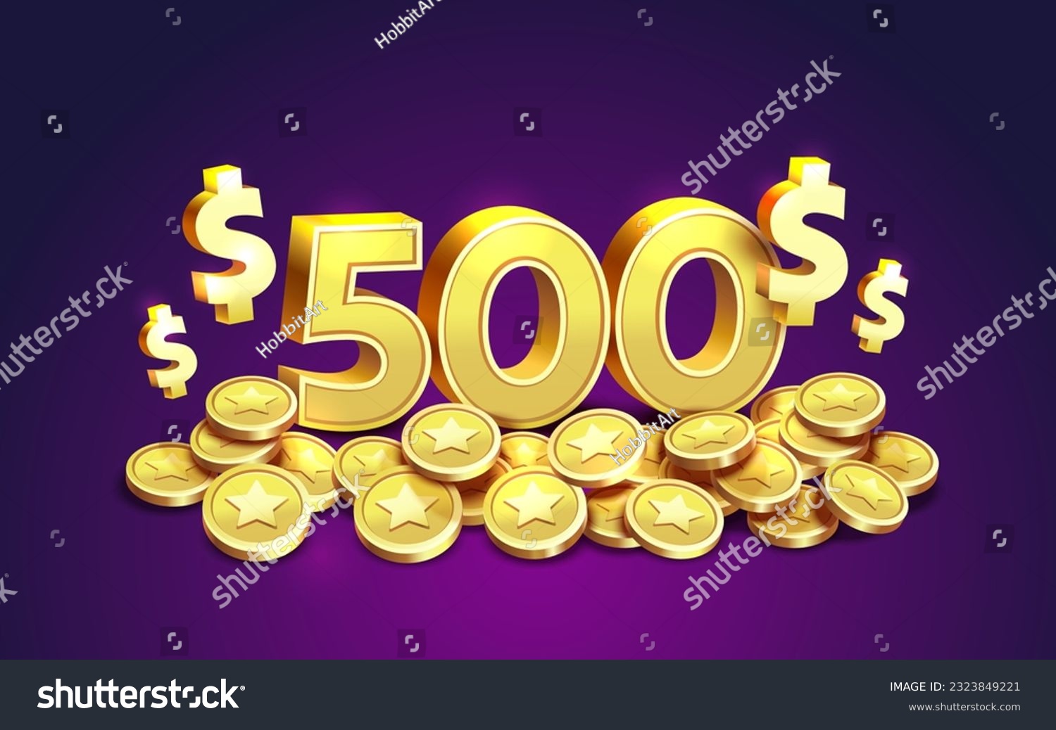 500 dollar coupon gift voucher, cash back banner special offer, casino winner. Vector illustration #2323849221