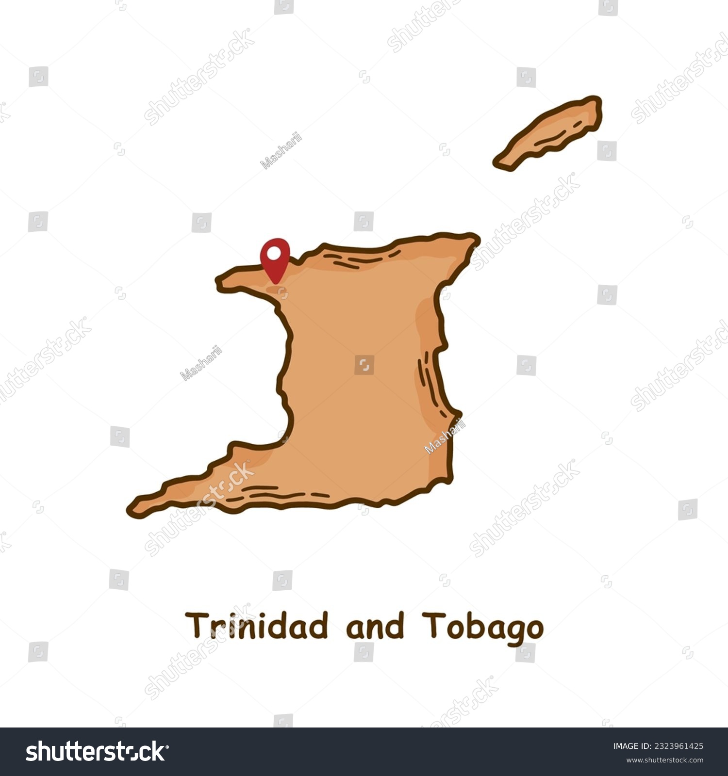 Hand Drawn Map of Trinidad and Tobago with Brown - Royalty Free Stock ...