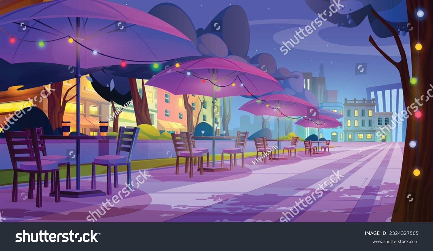 Night Outdoor Street Cafe Or Restaurant Table Royalty Free Stock