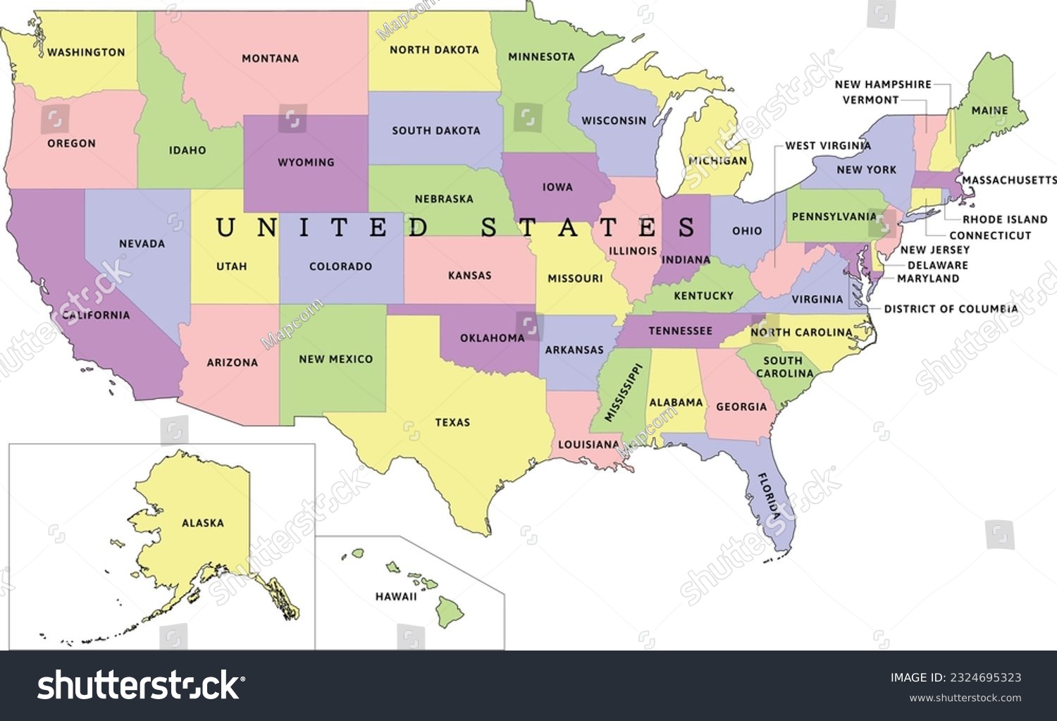 USA administrative map with states and District - Royalty Free Stock ...