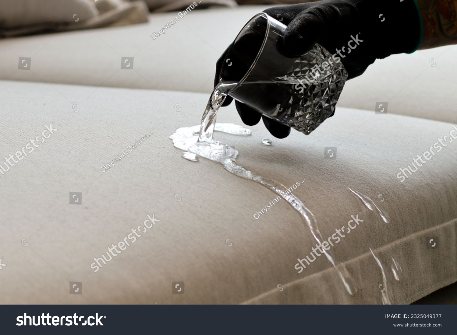 Drops of water on waterproof textile material - Waterproof fabric on upholstery #2325049377