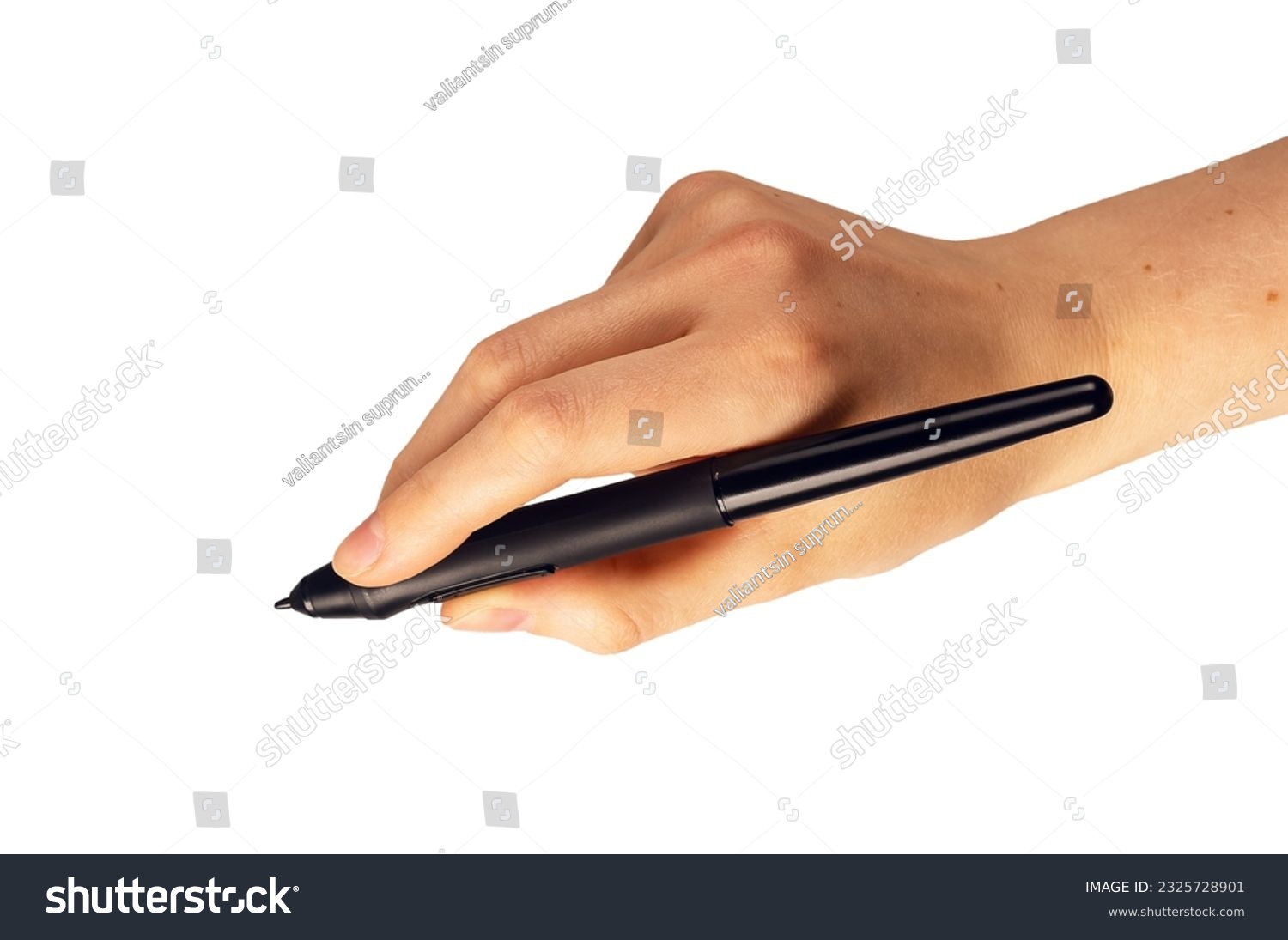 Hand holding stylus, pen tool isolated on white background. #2325728901