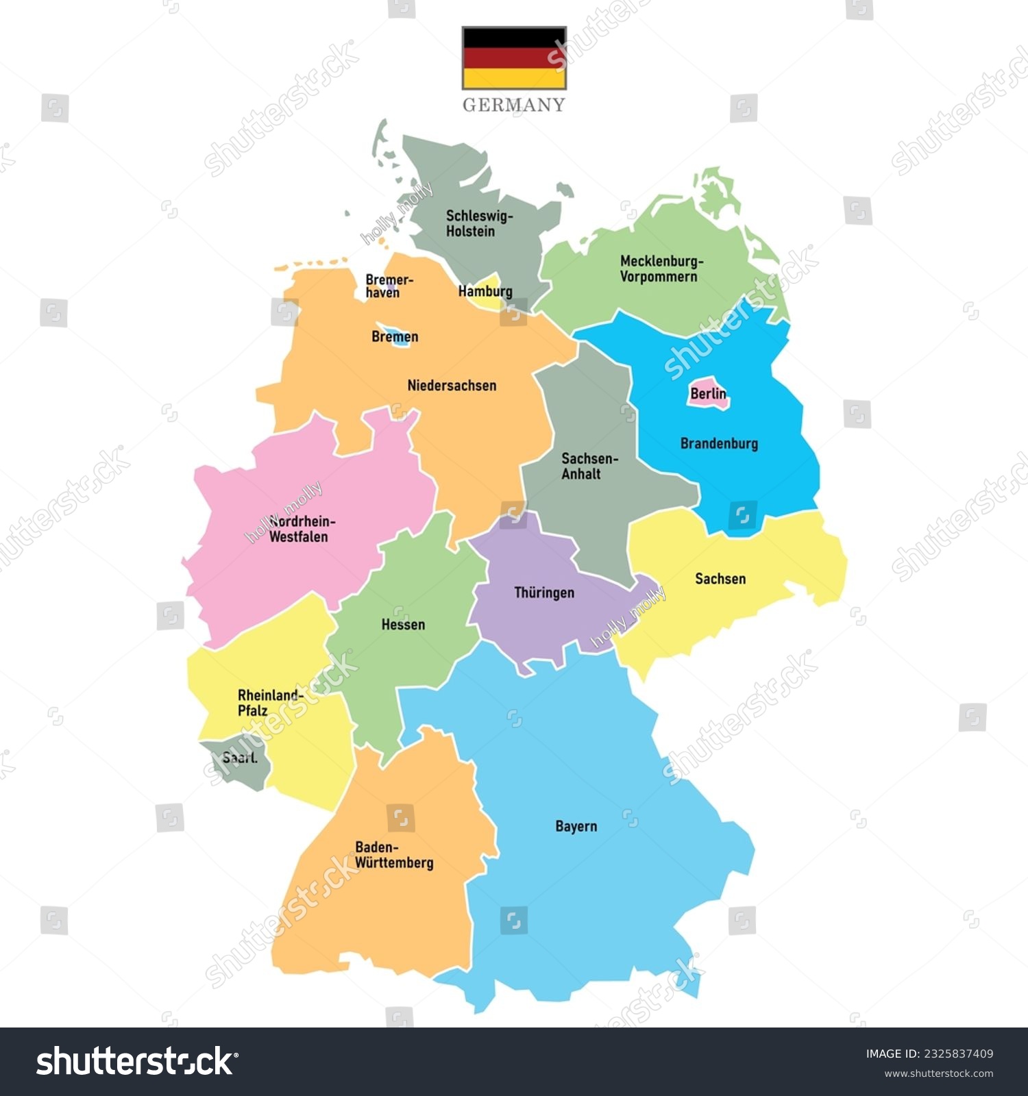 Germany Maps Background With Regions, Region - Royalty Free Stock 