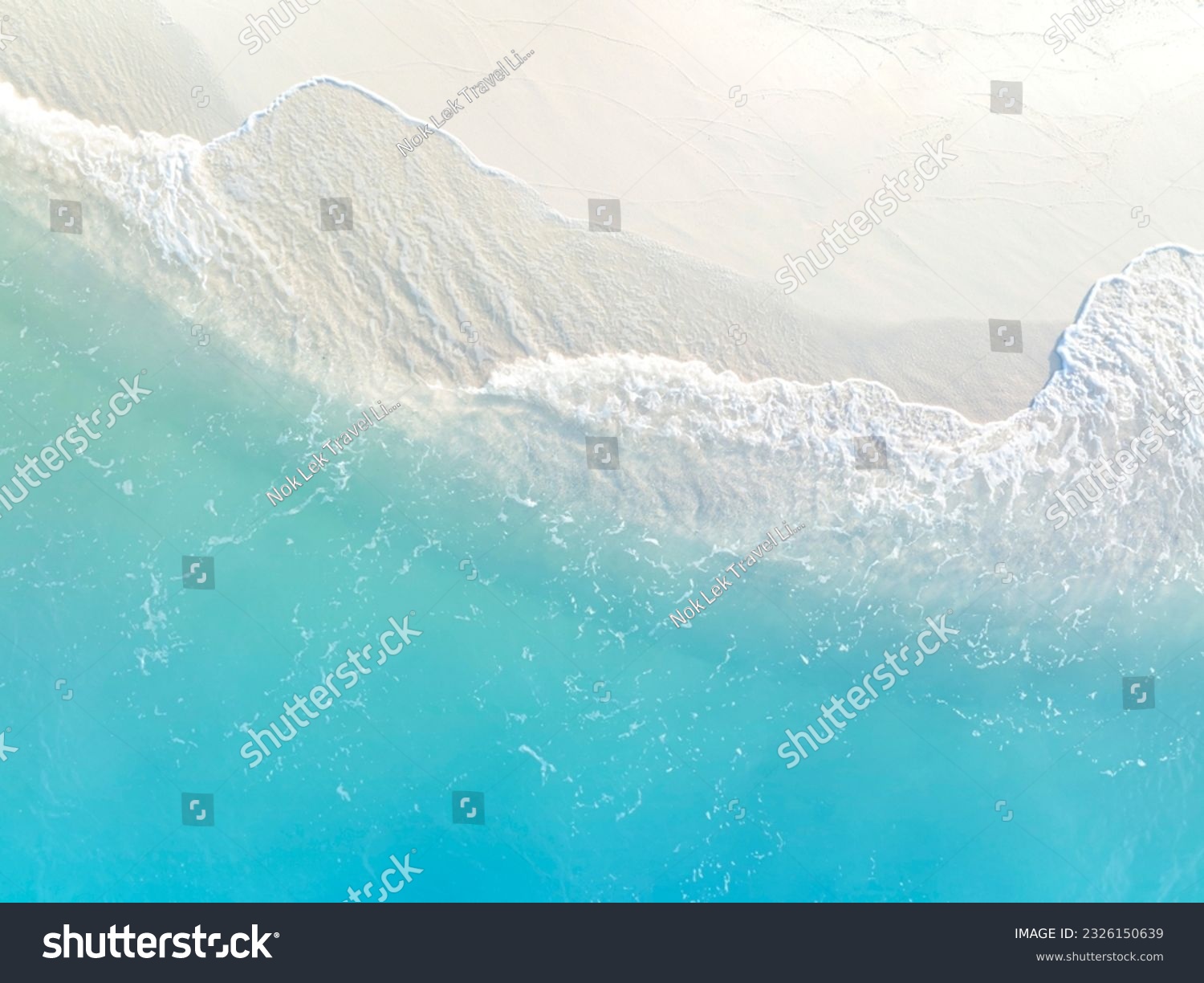 Aerial view with beach in wave of turquoise sea water shot, Top view of beautiful white sand background #2326150639