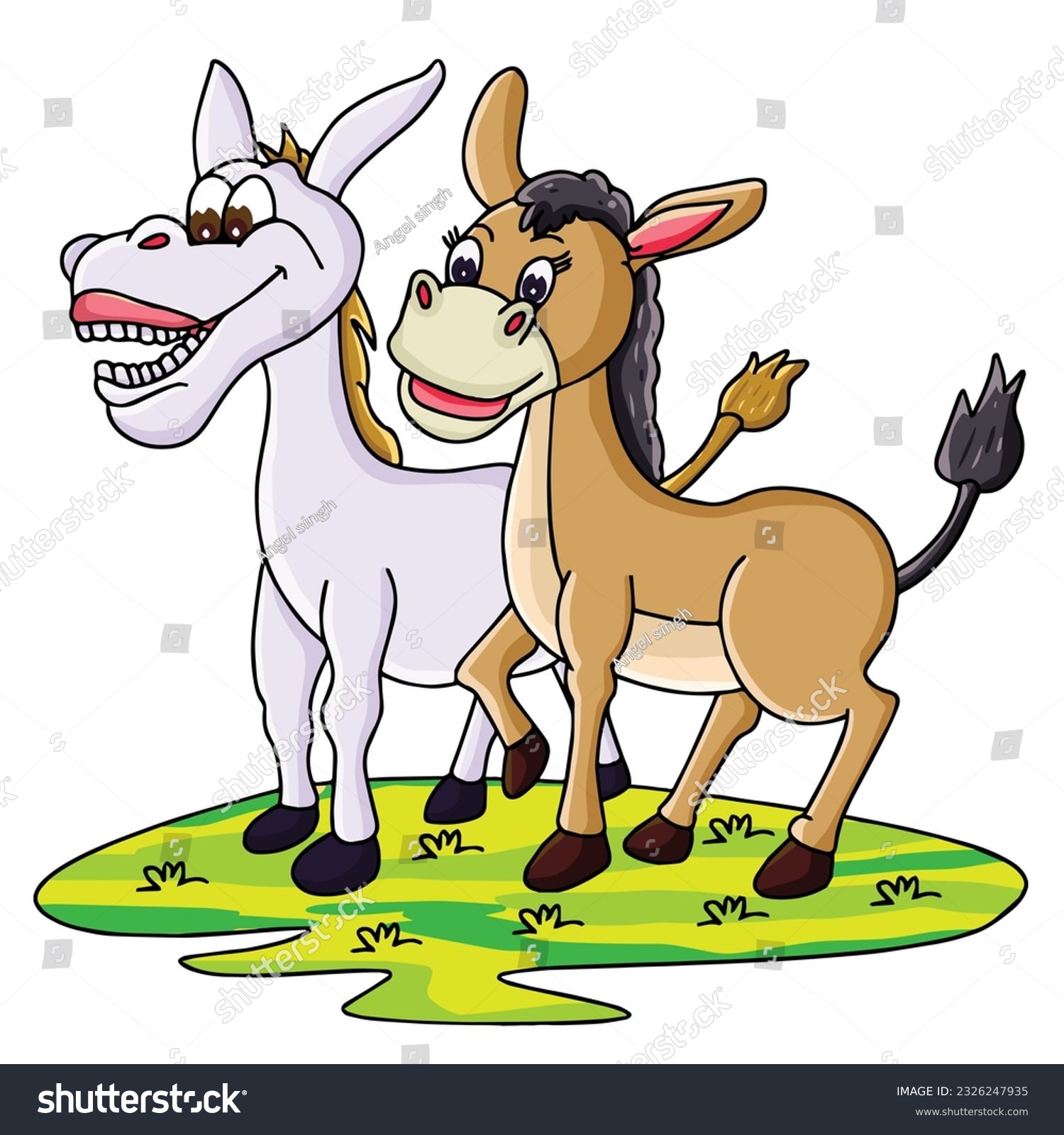 Cute cartoon funny happy donkeys clipart page - Royalty Free Stock ...