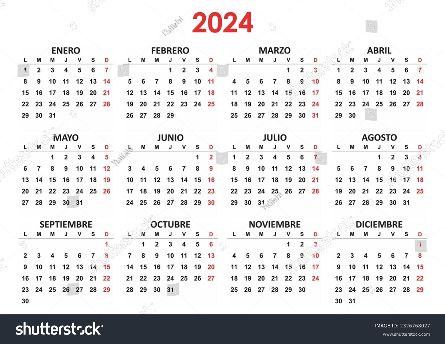 Spanish Yearly calendar. 2024 mockup. Annual - Royalty Free Stock ...